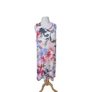 Calvin Klein White Colorful Floral Print Trapeze Shift Swing Dress Lined Size 14